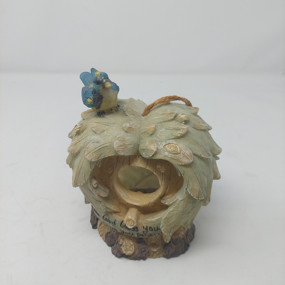 Resin Hanging Birdhouse Bluebird Religious May The Lord Bless You Decorative